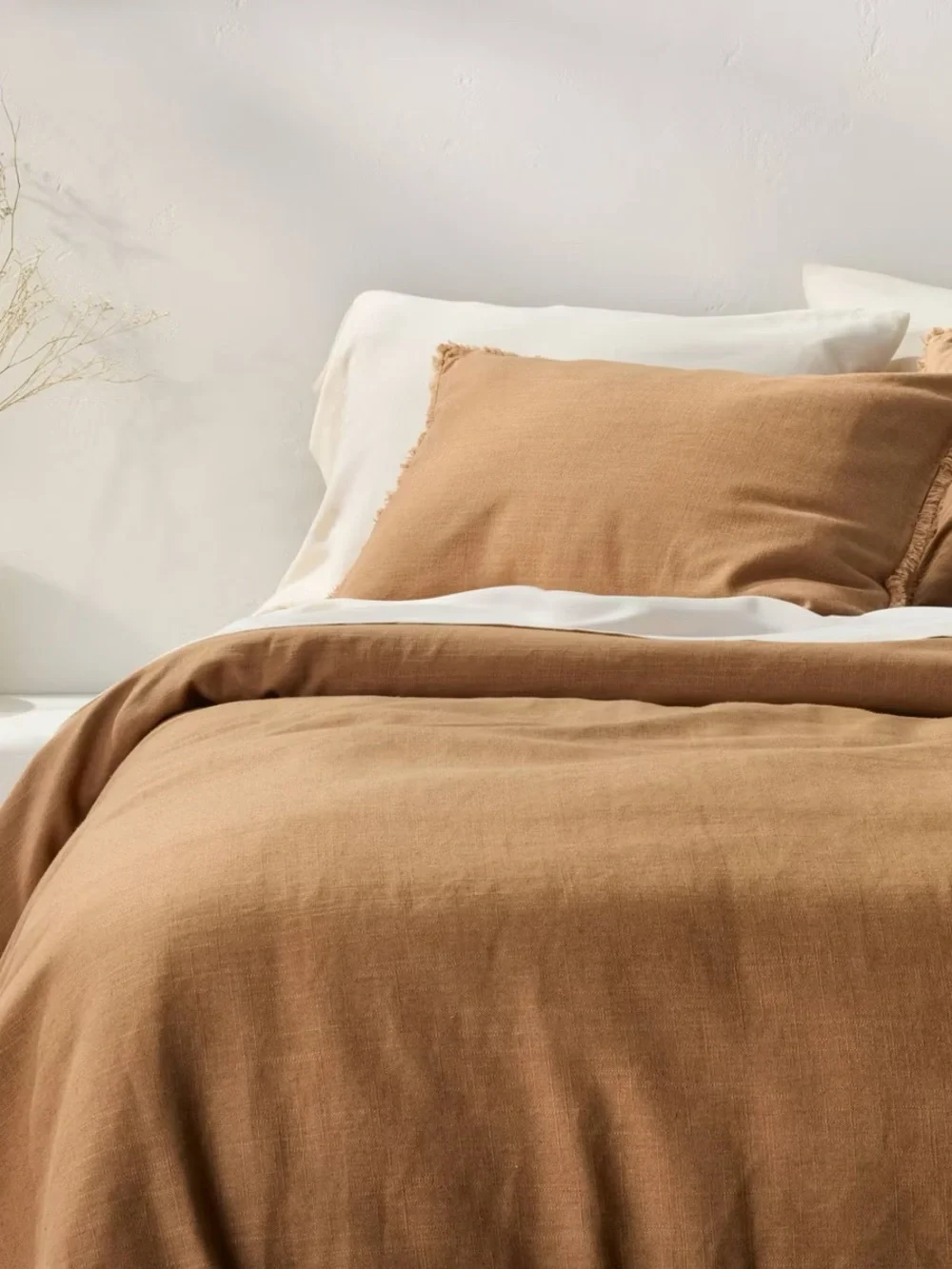 Casaluna Heavyweight Linen Blend Duvet & Sham Set Full/Queen Warm Brown NWOT